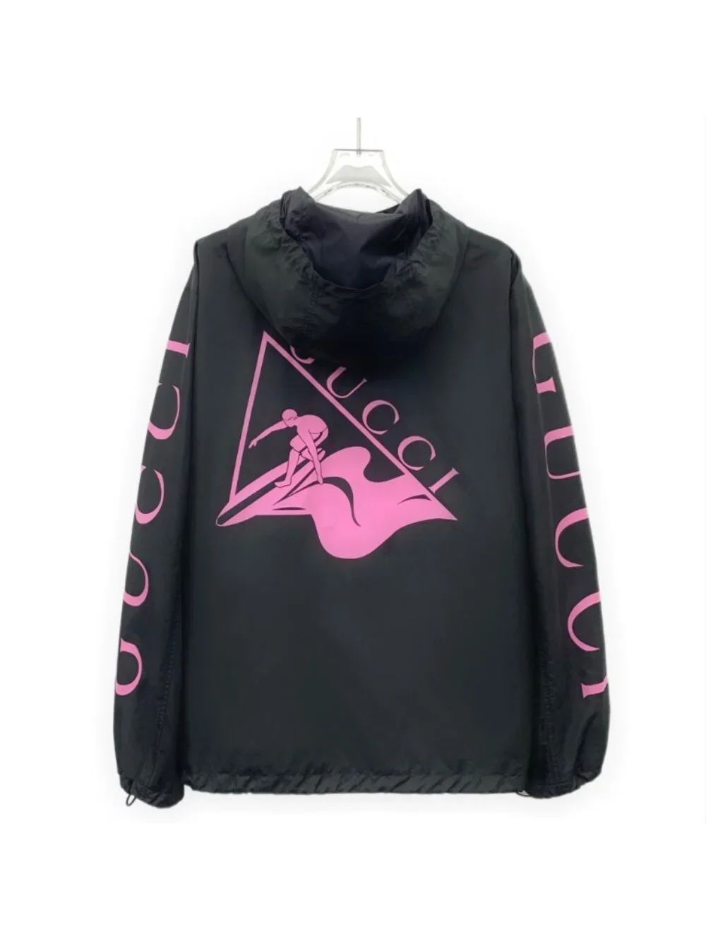 Gucci Black Logo Print Hooded Zip Jacket